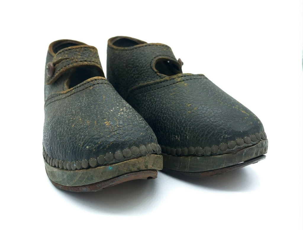 C. 1900 Lancashire, England Children's Clogs / Wood & Leather Shoes, Provenance - MissionGallery