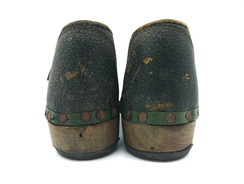 C. 1900 Lancashire, England Children's Clogs / Wood & Leather Shoes, Provenance - MissionGallery